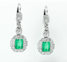 Load image into Gallery viewer, GIA 4.80CT ANTIQUE VINTAGE COLOMBIAN GREEN EMERALD DIAMOND DROP DANGLE EARRINGS