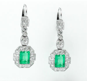 GIA 4.80CT ANTIQUE VINTAGE COLOMBIAN GREEN EMERALD DIAMOND DROP DANGLE EARRINGS