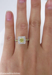 GIA 1.55CT ESTATE FANCY YELLOW RADIANT DIAMOND ENGAGEMENT WEDDING RING PLAT