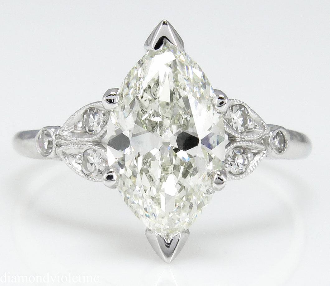 2.25CT ANTIQUE VINTAGE DECO OLD MARQUISE DIAMOND ENGAGEMENT WEDDING RING PLT EGL