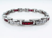 Load image into Gallery viewer, 9.10CT ESTATE VINTAGE PRINCESS DIAMOND RUBY CHANNEL SET TENNIS BRACELET PLATINUM