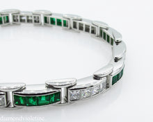 Load image into Gallery viewer, 9.10CT ESTATE VINTAGE PRINCESS DIAMOND EMERALD CHANNEL SET TENNIS BRACELET PLAT