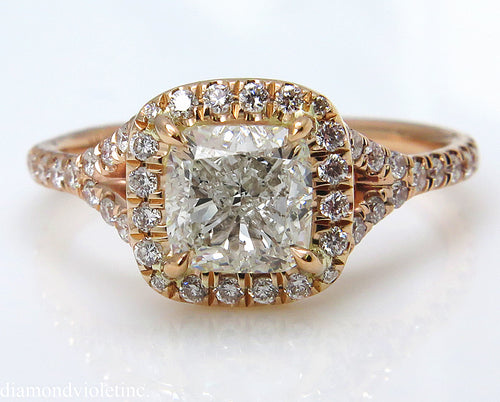 GIA 1.84CT ESTATE VINTAGE CUSHION DIAMOND ENGAGEMENT WEDDING ROSE GOLD RING