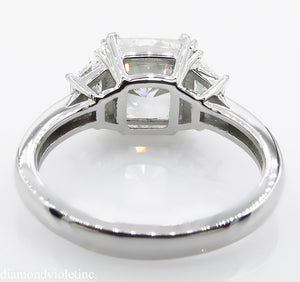 GIA 3.55CT ESTATE VINTAGE CUSHION DIAMOND 3 STONE ENGAGEMENT WEDDING RING PLAT