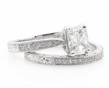 Load image into Gallery viewer, GIA SHY 2.00CT ESTATE VINTAGE RADIANT DIAMOND ENGAGEMENT WEDDING RING SET PLAT