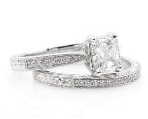 GIA SHY 2.00CT ESTATE VINTAGE RADIANT DIAMOND ENGAGEMENT WEDDING RING SET PLAT