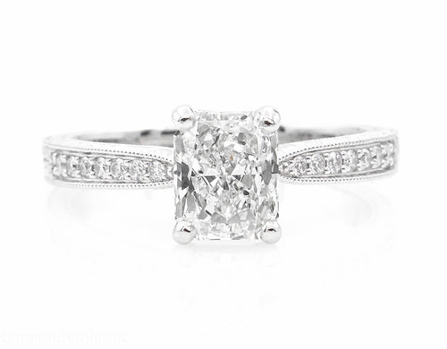 GIA SHY 2.00CT ESTATE VINTAGE RADIANT DIAMOND ENGAGEMENT WEDDING RING SET PLAT