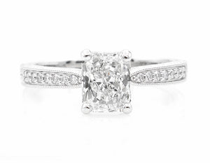 GIA SHY 2.00CT ESTATE VINTAGE RADIANT DIAMOND ENGAGEMENT WEDDING RING SET PLAT