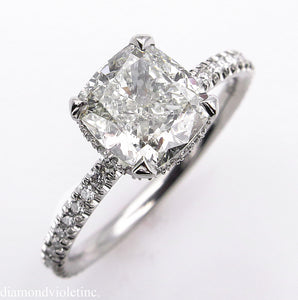 GIA 2.51CT ESTATE VINTAGE CUSHION DIAMOND ENGAGEMENT WEDDING PLATINUM RING