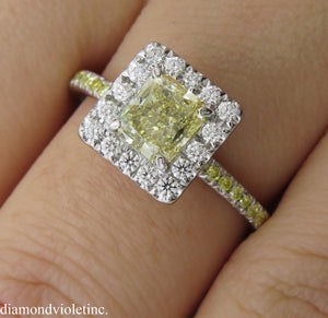 GIA 1.55CT ESTATE FANCY YELLOW RADIANT DIAMOND ENGAGEMENT WEDDING RING PLAT