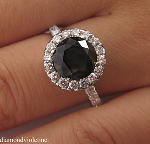 3.00CT ESTATE VINTAGE ROUND BLACK DIAMOND ENGAGEMENT WEDDING RING 18KWG EGL USA