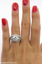 Load image into Gallery viewer, GIA 3.10CT ESTATE VINTAGE OLD EURO DIAMOND EMERALD ENGAGEMENT WEDDING RING PLAT