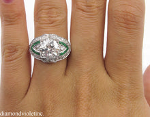 Load image into Gallery viewer, GIA 3.10CT ESTATE VINTAGE OLD EURO DIAMOND EMERALD ENGAGEMENT WEDDING RING PLAT