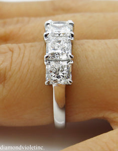 GIA 3.16CT ESTATE VINTAGE RADIANT DIAMOND ENGAGEMENT WEDDING BAND RING PLATINUM