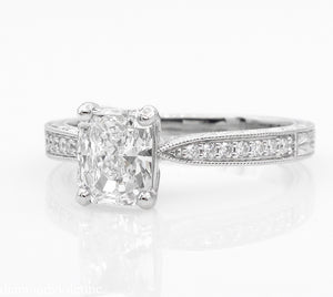 GIA SHY 2.00CT ESTATE VINTAGE RADIANT DIAMOND ENGAGEMENT WEDDING RING SET PLAT