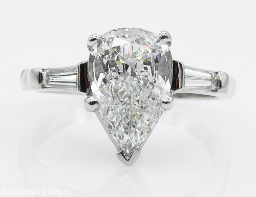 GIA 1.91CT ESTATE VINTAGE COLORLESS PEAR DIAMOND ENGAGEMENT WEDDING RING PLAT