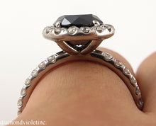 Load image into Gallery viewer, 3.00CT ESTATE VINTAGE ROUND BLACK DIAMOND ENGAGEMENT WEDDING RING 18KWG EGL USA