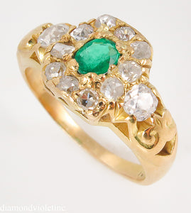 1.00CT ANTIQUE VINTAGE GREEN EMERALD DIAMOND ENGAGEMENT WEDDING CLUSTER RING 18K/Diamond Violet Company, Inc