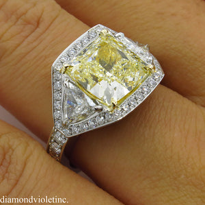 GIA 5.84CT ESTATE VINTAGE FANCY YELLOW CUSHION DIAMOND ENGAGEMENT WEDDING RING