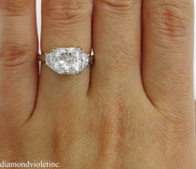 Load image into Gallery viewer, GIA 3.55CT ESTATE VINTAGE CUSHION DIAMOND 3 STONE ENGAGEMENT WEDDING RING PLAT