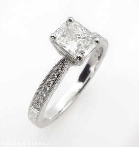 GIA SHY 2.00CT ESTATE VINTAGE RADIANT DIAMOND ENGAGEMENT WEDDING RING SET PLAT