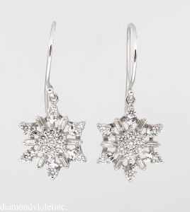 1.00CT ESTATE VINTAGE DIAMOND SNOWFLAKE DROP EARRINGS 14K WHITE GOLD/Diamond Violet Company, Inc