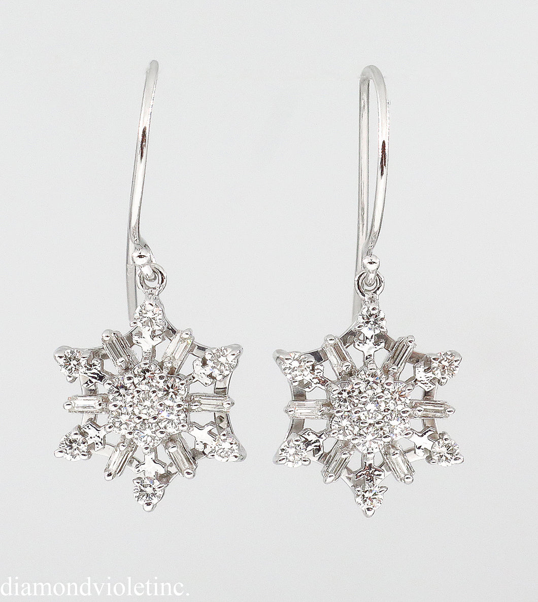 1.00CT ESTATE VINTAGE DIAMOND SNOWFLAKE DROP EARRINGS 14K WHITE GOLD/Diamond Violet Company, Inc