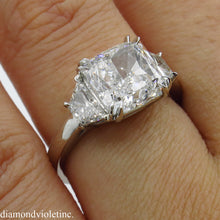 Load image into Gallery viewer, GIA 3.55CT ESTATE VINTAGE CUSHION DIAMOND 3 STONE ENGAGEMENT WEDDING RING PLAT