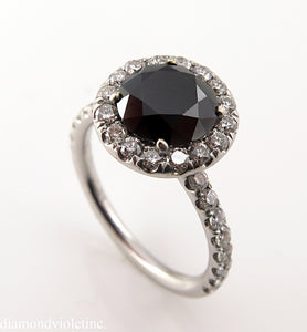 3.00CT ESTATE VINTAGE ROUND BLACK DIAMOND ENGAGEMENT WEDDING RING 18KWG EGL USA