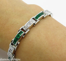 Load image into Gallery viewer, 9.10CT ESTATE VINTAGE PRINCESS DIAMOND EMERALD CHANNEL SET TENNIS BRACELET PLAT