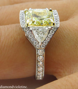 GIA 5.84CT ESTATE VINTAGE FANCY YELLOW CUSHION DIAMOND ENGAGEMENT WEDDING RING