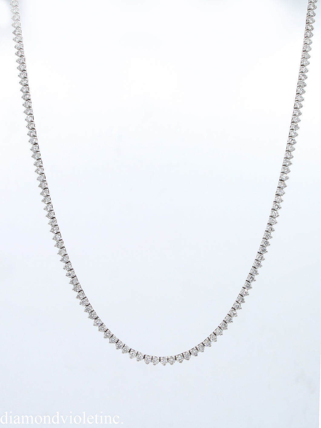 7.50CT ESTATE VINTAGE ROUND DIAMOND TENNIS NECKLACE 14K WHITE GOLD