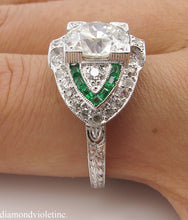 Load image into Gallery viewer, GIA 3.10CT ESTATE VINTAGE OLD EURO DIAMOND EMERALD ENGAGEMENT WEDDING RING PLAT