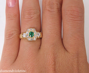 1.00CT ANTIQUE VINTAGE GREEN EMERALD DIAMOND ENGAGEMENT WEDDING CLUSTER RING 18K/Diamond Violet Company, Inc