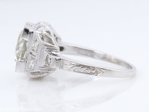 3.07CT ANTIQUE VINTAGE DECO OLD EURO DIAMOND ENGAGEMENT WEDDING RING PLAT EGL