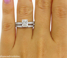 Load image into Gallery viewer, GIA SHY 2.00CT ESTATE VINTAGE RADIANT DIAMOND ENGAGEMENT WEDDING RING SET PLAT