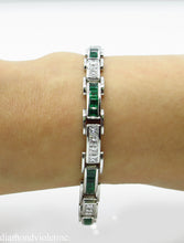 Load image into Gallery viewer, 9.10CT ESTATE VINTAGE PRINCESS DIAMOND EMERALD CHANNEL SET TENNIS BRACELET PLAT