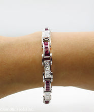 Load image into Gallery viewer, 9.10CT ESTATE VINTAGE PRINCESS DIAMOND RUBY CHANNEL SET TENNIS BRACELET PLATINUM