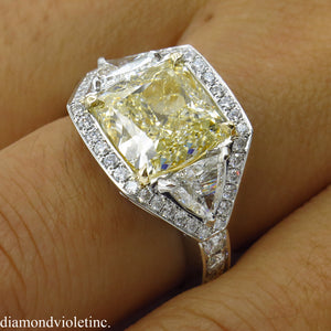 GIA 5.84CT ESTATE VINTAGE FANCY YELLOW CUSHION DIAMOND ENGAGEMENT WEDDING RING