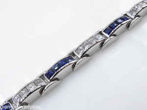 9.10CT ESTATE VINTAGE PRINCESS DIAMOND SAPPHIRE CHANNEL SET TENNIS BRACELET PLAT