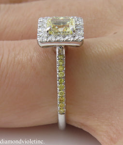 GIA 1.55CT ESTATE FANCY YELLOW RADIANT DIAMOND ENGAGEMENT WEDDING RING PLAT