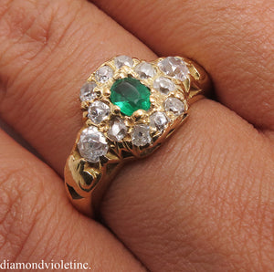 1.00CT ANTIQUE VINTAGE GREEN EMERALD DIAMOND ENGAGEMENT WEDDING CLUSTER RING 18K/Diamond Violet Company, Inc