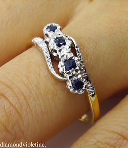 0.18CT ANTIQUE VINTAGE BLUE SAPPHIRE FOUR STONE ENGAGEMENT WEDDING RING 18KG/Diamond Violet Company, Inc