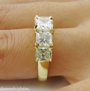 4.07CT ESTATE VINTAGE RADIANT DIAMOND ENGAGEMENT WEDDING BAND RING 18K YG