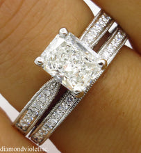 Load image into Gallery viewer, GIA SHY 2.00CT ESTATE VINTAGE RADIANT DIAMOND ENGAGEMENT WEDDING RING SET PLAT