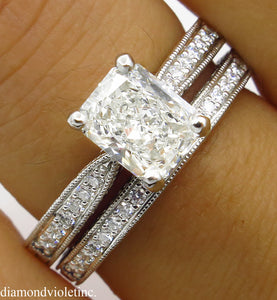 GIA SHY 2.00CT ESTATE VINTAGE RADIANT DIAMOND ENGAGEMENT WEDDING RING SET PLAT