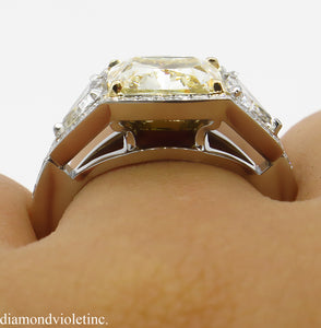 GIA 5.84CT ESTATE VINTAGE FANCY YELLOW CUSHION DIAMOND ENGAGEMENT WEDDING RING