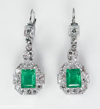 Load image into Gallery viewer, GIA 4.80CT ANTIQUE VINTAGE COLOMBIAN GREEN EMERALD DIAMOND DROP DANGLE EARRINGS