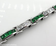 Load image into Gallery viewer, 9.10CT ESTATE VINTAGE PRINCESS DIAMOND EMERALD CHANNEL SET TENNIS BRACELET PLAT