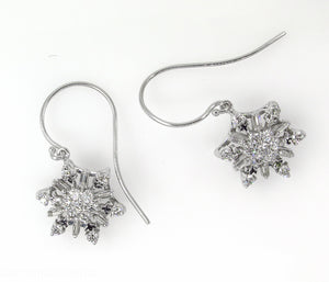 1.00CT ESTATE VINTAGE DIAMOND SNOWFLAKE DROP EARRINGS 14K WHITE GOLD/Diamond Violet Company, Inc